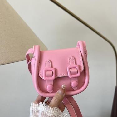 Imagem de Bolsa de ombro quadrada pequena bolsa de ombro quadrada francesa transversal simples PU mini bolsa de sela (rosa)