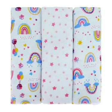 Imagem de Cueiro para Bebê 3 Unidades 1,00 m x 80 cm Flanelado Bublim, Arco íris