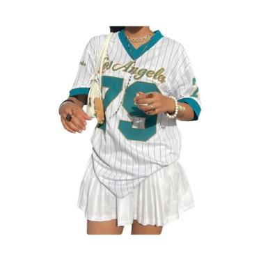 Imagem de Camiseta Gráfica Feminina Oversized Com Decote Em V E Manga Curta, Est