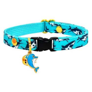 Imagem de Coleira de gato com pingente, tubarão irritado, coleira de segurança para gatinho