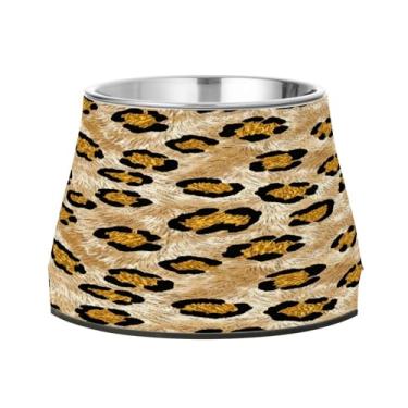 Imagem de CEBUGI Tigelas de aço inoxidável para cães e gatos, resistentes à ferrugem, removíveis, para animais de estimação, antiderrapante, para alimentação de cães e gatos, estampa de leopardo