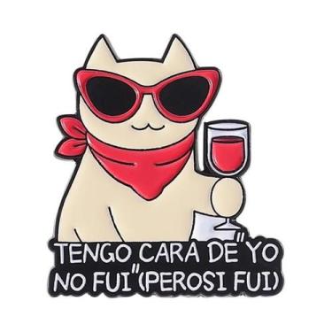 Imagem de Broche De Metal Esmaltado Com Citação Espanhola E Gato Com Óculos De S