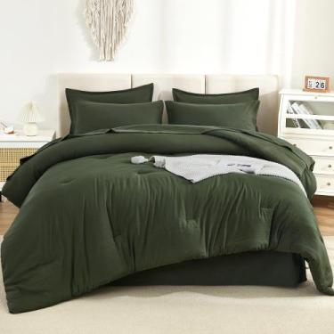 Imagem de Conjunto de edredom Litanika Dark Olive Green King Size 7 peças