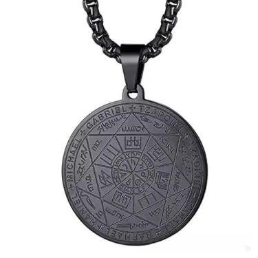 Imagem de Colar com pingente de sete arcanjos para homens, proteção, amuleto, arcanjo Miguel, moeda, gabriel uriel, espiritual, aço inoxidável, medalha, 61 cm, One Size, Aço inoxidável, Sem Pedra Preciosa