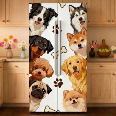 Imagem de GOMAKERER 2 peças de envoltórios de geladeira removíveis com estampa de cães fofos, autoadesivos, para porta de geladeira, mural de vinil, freezers, para decoração de bar, 40 x 192 cm