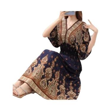 Imagem de Saia Longa Casual Elegante De Verão Com Estampa E Cintura Elástica Em 