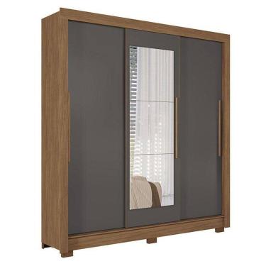 Imagem de Guarda Roupa Casal 3 Portas De Correr Maringá Com Espelho Jatobá Grafite - Santos Andirá