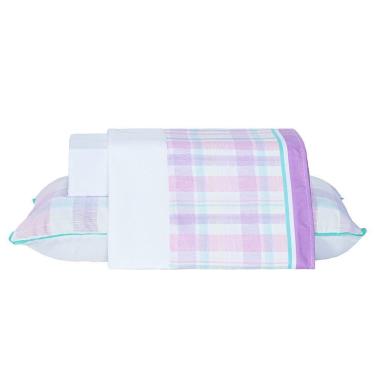 Imagem de Jogo De Cama Infantil Lençol Vibes Unicórnio Xadrez Branco Solteiro 03 Peças - Percal 200 Fios