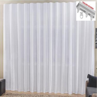 Imagem de Cortina Top Chick 3 Metros Sala Quarto Tecido Ráfia Trilho Suisso - Branca - 100% Poliéster