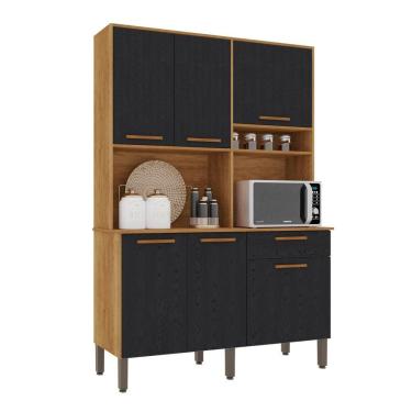 Imagem de Armário Cozinha New Siena 5 Portas Abrir 1 Porta Basculate 1 Gaveta Salleto Cinamomo-preto