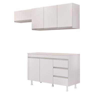Imagem de Cozinha Planejada Lux 3 Peças 100%mdf Com Balcão Gabinete Tampo 120cm 3 Gavetas Branco - Abmaza