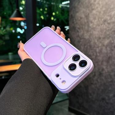 Imagem de Capa híbrida fosca para iPhone 17 Air 16e 15 14 Plus 13 Pro Max com carregamento sem fio magnético (para iPhone 13/roxo claro)