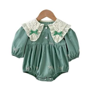 Imagem de Macacão De Algodão Para Bebê Menina Recém-Nascida Com Renda, Laço E Bo