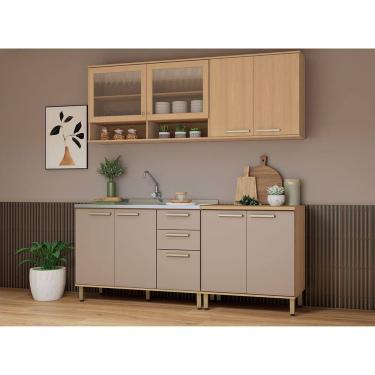 Imagem de Cozinha Compacta 100 MDF 4 Peças Vidro Canelado 200cm Duna Luciane Móveis