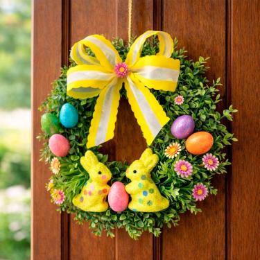 Imagem de Guirlanda De Páscoa Enfeite Decoração Coelho Ovos Laço 25cm
