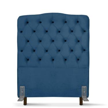 Imagem de Cabeceira de Cama Box Solteiro 110 cm Dunas Larhome Suede Veludo Azul 