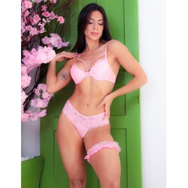 Imagem de Lingerie Conjunto Sensual em Renda Com Sutiã, Calcinha e Persex - Fitm