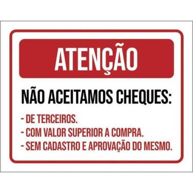Imagem de Kit 3 Placa Acm Não Aceitamos Cheques Terceiros 18X23 Branco - Sinaliz
