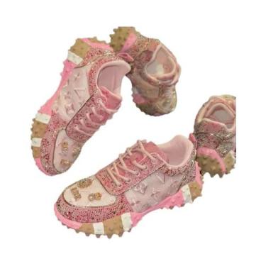 Imagem de Tênis Casuais Femininos Com Plataforma De Strass Moda Luxuosa Para Esp