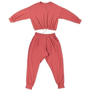 Imagem de Pijama Mash Feminino Blusa Cropped Modal Manga Longa Soft, Laranja, M