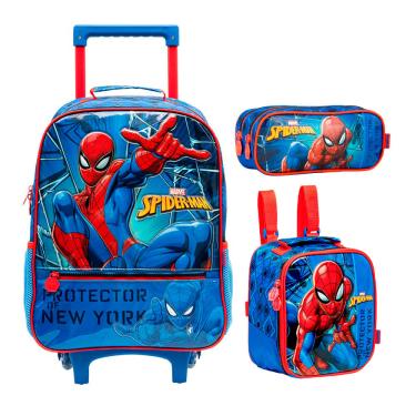 Imagem de Kit Escolar Spider-Man Marvel Xeryus - Mochila com Rodinhas, Lancheira e Estojo