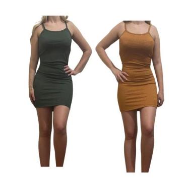 Imagem de Kit c/2 Vestidos Alcinha Canelado - Empório J, Militar, Caramelo, Únic