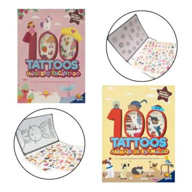 Imagem de Kit 2 Livro De 100 Tatuagem Brilha No Escuro Animais De Estimação E Un
