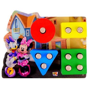 Imagem de Jogo Educativo Minnie Margarida Disney Encaixe Formas MDF, Colorido