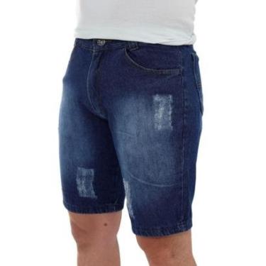 Imagem de Bermuda Jeans Masculina Modelo Básico Lavagem Escura Detalhes Puídos Moda Premium-Masculino