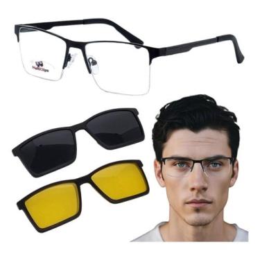 Imagem de Armação P/ Grau Óculos Em Metal Clip On 3 Em 1 Polarizado - Multiclips