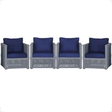 Imagem de Kit 4 Poltronas Madri Alumínio Corda Náutica Estofado Tecido Impermeável Prata Trama Original