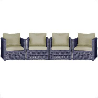 Imagem de Kit 4 Poltronas Madri Alumínio Corda Náutica Estofado Azul Trama Original