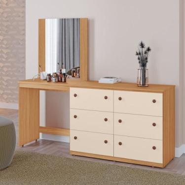 Imagem de Cômoda Penteadeira Modena 100 MDF 6 Gavetas e Espelho - MH Móveis, Fre