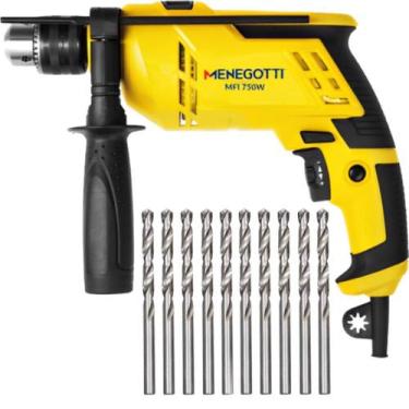 Imagem de Furadeira Impacto 1/2 POL 750W MENEGOTTI + 10 Brocas Aço Rápido 3mm MT
