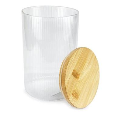 Imagem de Pote de Vidro Hermético Tampa Bambu Plissado Canelado 1,3L - Wincy