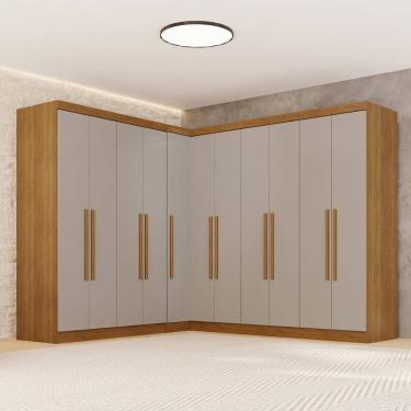 Imagem de Guarda-roupa de Canto Modulado 11 Portas 4 Gavetas Espanha Cinamomo/Off-White