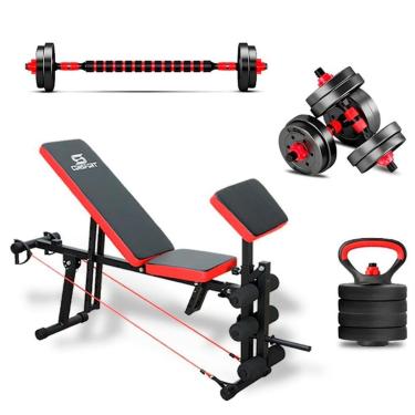 Imagem de Banco para Supino Musculação e Kit Halteres Barras Anilhas Kettlebell Consport-Unissex