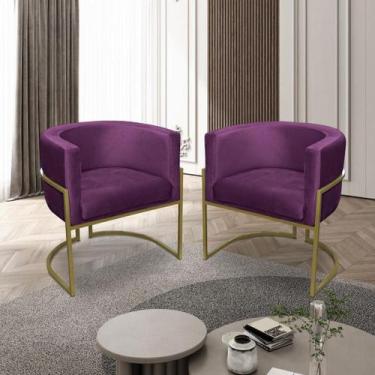 Imagem de Kit 02 Poltronas para Sala Decorativa Luna Base Ferro Dourado Veludo R