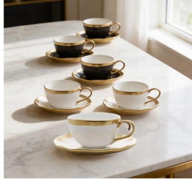 Imagem de Jogo Xícaras para Café Dubai  90ml  c/ Filete Dourado 6un Porcelana Wolff