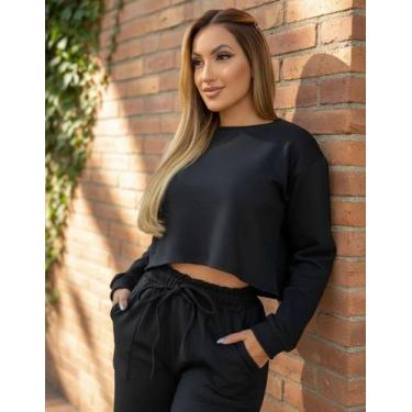 Imagem de Conjunto Moletom Cropped Com Calça Pantalona Abrigo Moda Feminina Bols