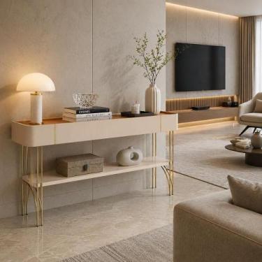 Imagem de Aparador Vivaz 160cm Pés Ferro Dourados Mdf Luxo Sala Moderna Hall de 