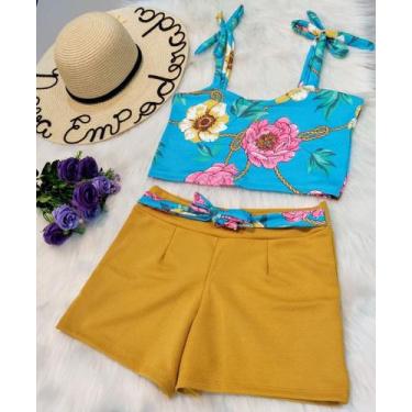 Imagem de Conjunto Cropped com short - Nova Empoderada, Florido azul