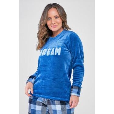 Imagem de Pijama Feminino Fleece Dreams - Praqnome, Azul jeans, G