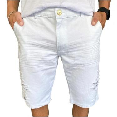 Imagem de Bermuda Jeans Masculina Rasgada Branca - Loja Rezende Store Grifes , 4