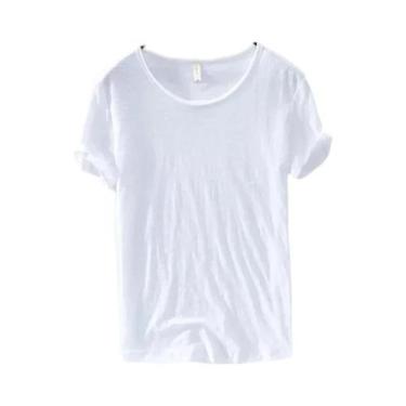 Imagem de Camiseta Masculina Slim-fit Retro Com Bordas Cruas Em Algodão, Leve, R