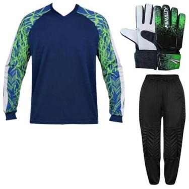 Imagem de Kit Goleiro Napoli Infantil Camisa Kanga + Calça TRB + Luva Penalty De