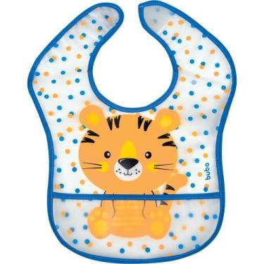 Imagem de Babador plástico com bolso pega migalhas e ajuste buba - tigre