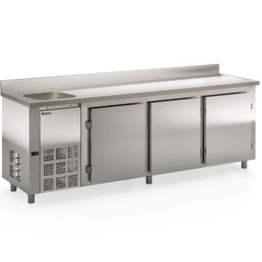 Imagem de Balcão de Encosto Balcão Refrigerado Gelopar GBFE250CE 765L 3 Portas Inox com Pia para Cozinhas Industriais 220V