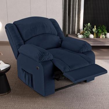 Imagem de Poltrona Reclinável Elétrica Madrid G23 Pu Azul com Massagem e Usb Bivolt Gran Belo