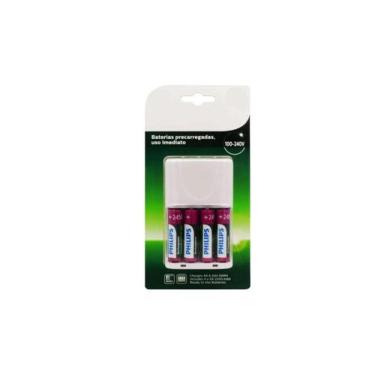 Imagem de Carregador de Pilhas Philips SCB2445NB Bivolt com 4 Pilhas AA Recarreg